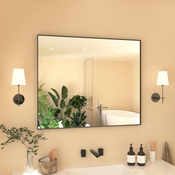 36 in. W x 30 in. H Rectangular Framed Wall Bathroom Vanity Mirror in Matte Black