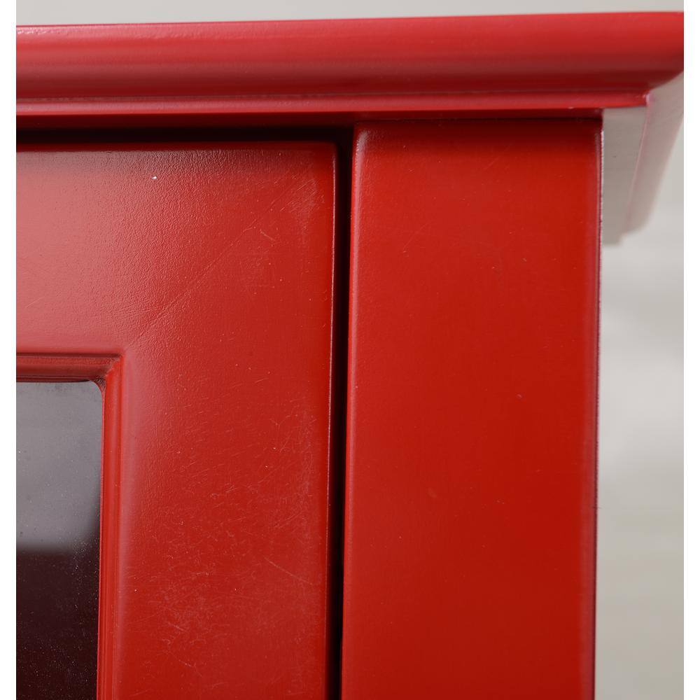 Red Glass Door Lighted Accent Display Cabinet