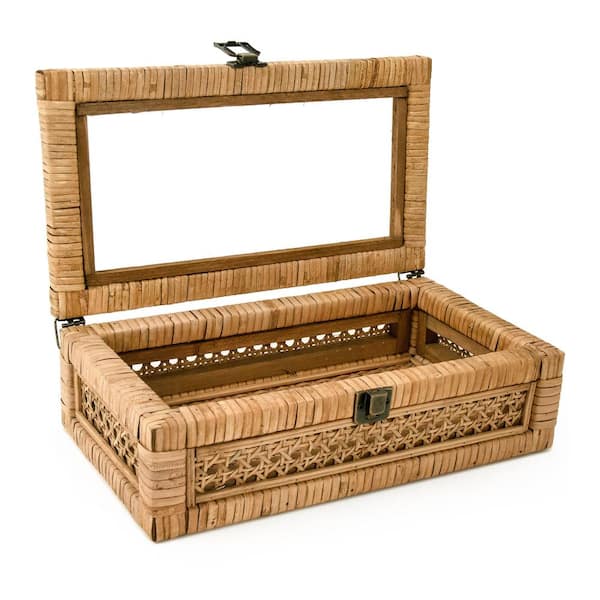 Solid Wood Storage Box with Handle and Three Compartments, Size:  L37xW28xH27 cm - furniteam