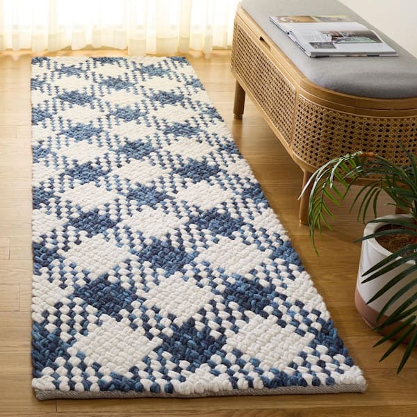 Natural Fiber Couture 2 ft. x 8 ft. Navy/Ivory Check Runner Rug
