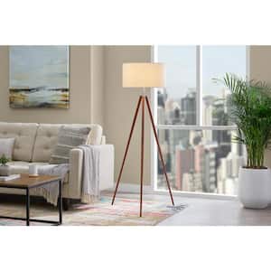 〓MADISONBLUE〓 HAMPTON IVORY/light-YELLOW Hampton Bay Quinby 58 in. Gold Tripod Floor Lamp with White