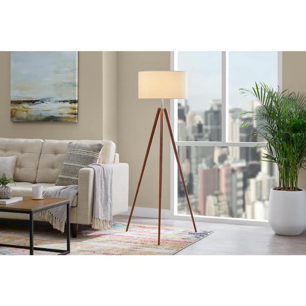 Hampton Bay Drakewood 60.5 in. Walnut Wood Tripod Floor Lamp
