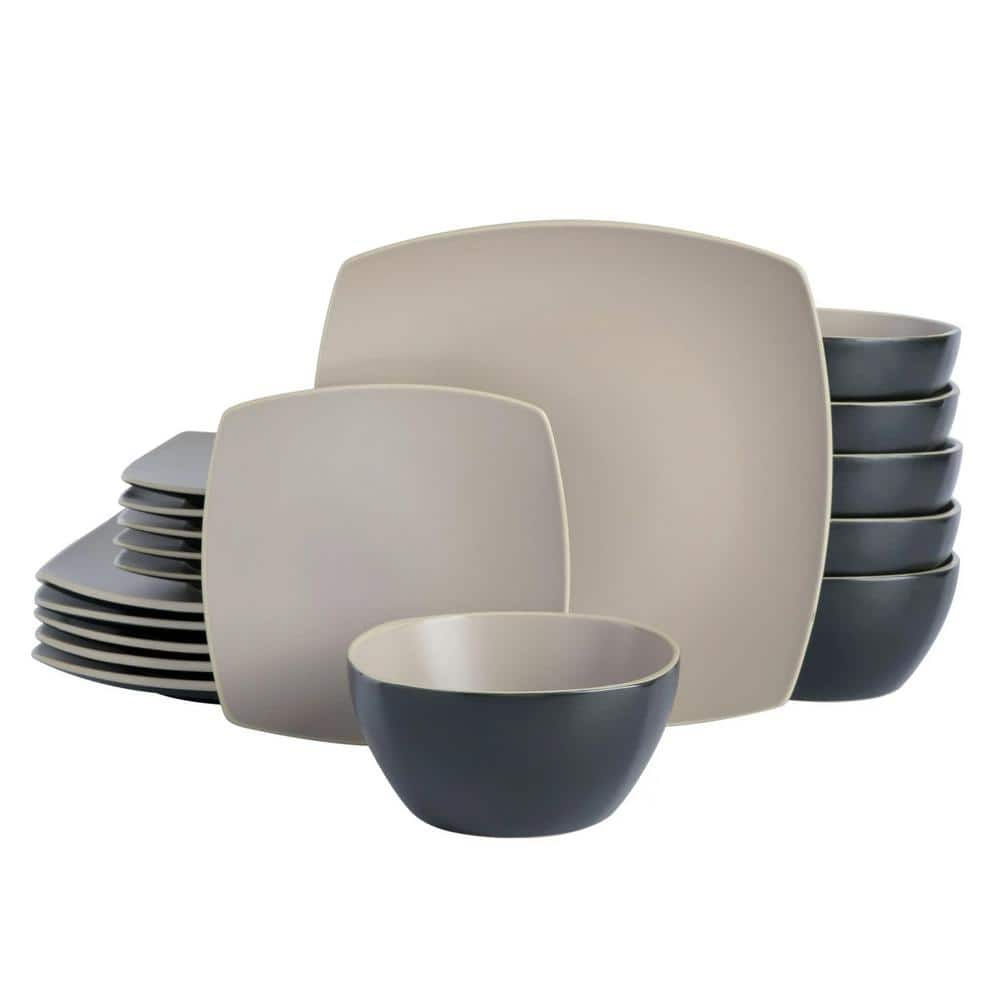 Gibson Soho Lounge 18Piece Taupe Matte Soft Square Stoneware