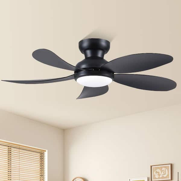 42 in. Indoor/Outdoor Modern Black Flush Mount Ceiling Fan with Dimmable 3 Color LED Light and Remote/APP Control