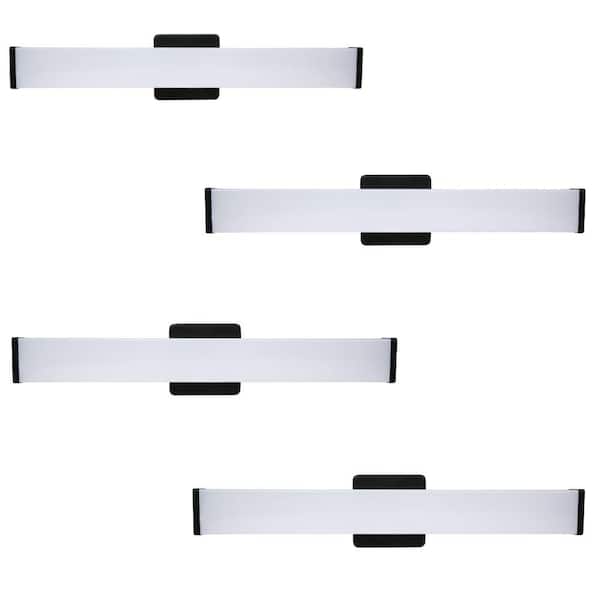 Hampton Bay Grantham 24 in. Matte Black LED Vanity Light Bar Bathroom Lighting Adjustable Color Warm White to Daylight (4-Pack)