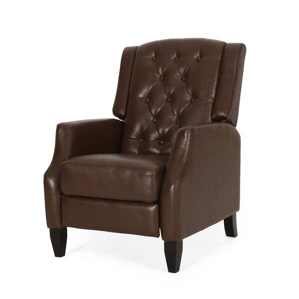 Noble House Steinaker Dark Brown Faux Leather Tufted Pushback Recliner
