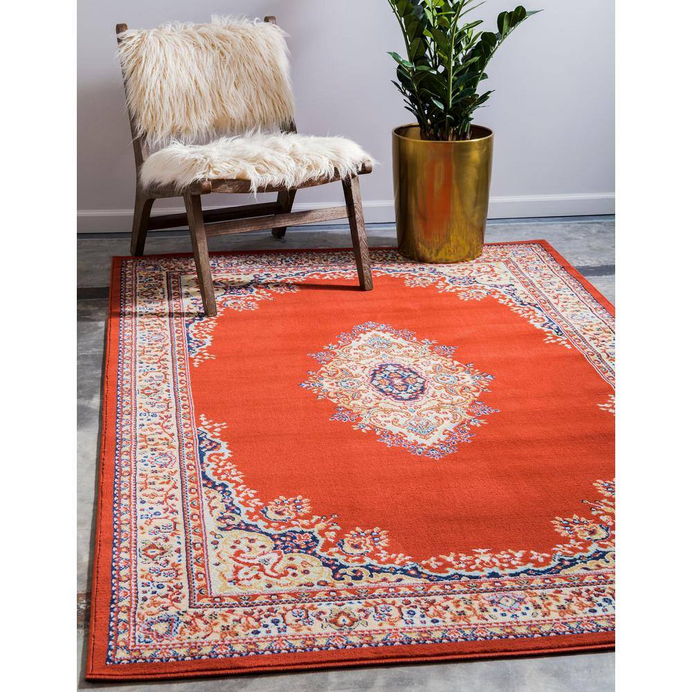 Handmade Terracotta Medallion 7' x 10' Easy Care Rug