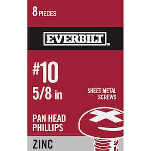 #10 x 5/8 in. Phillips Pan Head Zinc Plated Sheet Metal Screw (8-Pack)