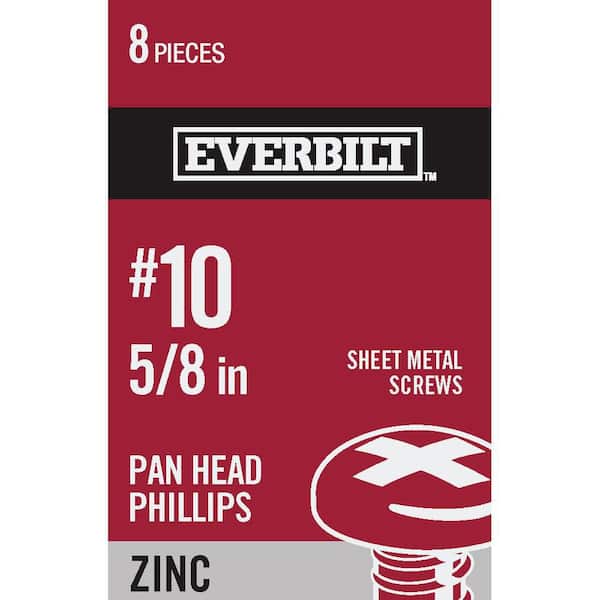 Everbilt #10 x 5/8 in. Phillips Pan Head Zinc Plated Sheet Metal Screw (8-Pack)