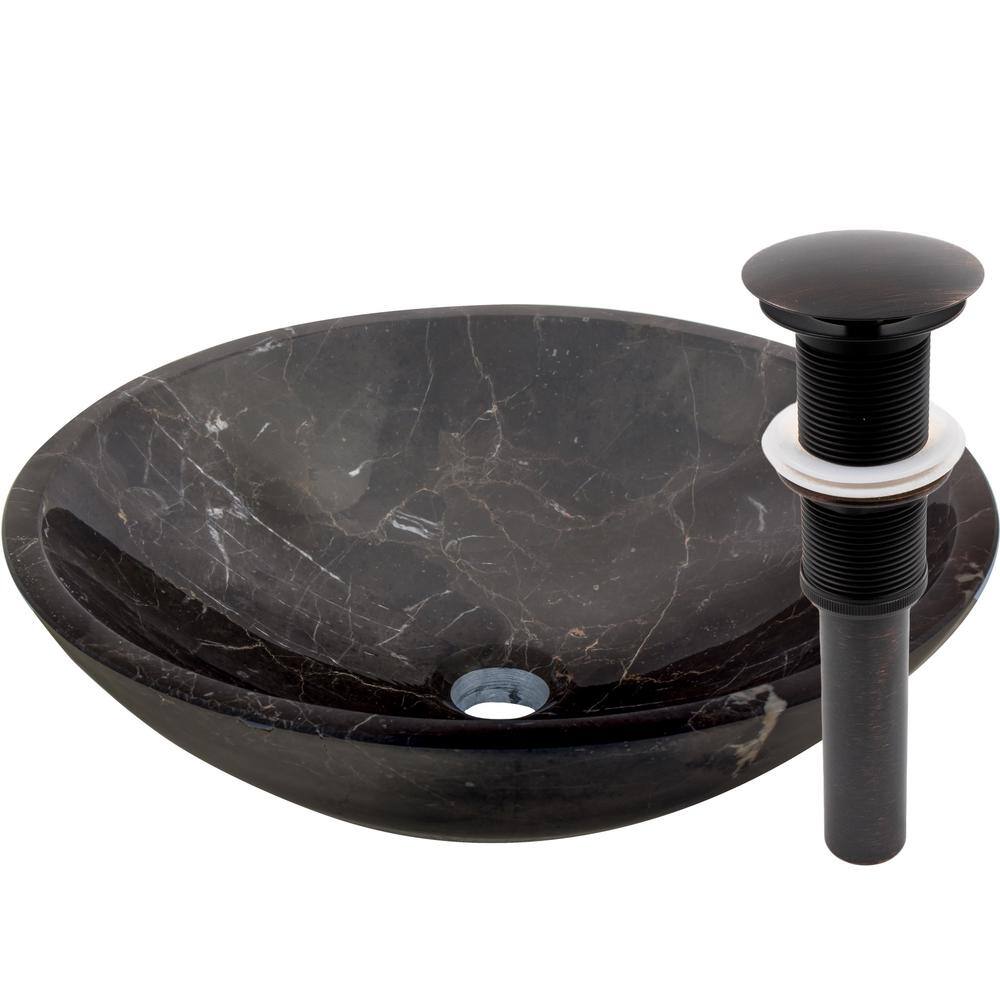 Novatto Stone Vessel Sink in Coffee Marble with Umbrella Drain in Oil