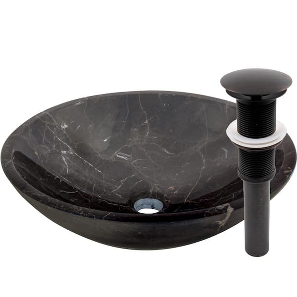 Novatto Stone Vessel Sink in Coffee Marble with Umbrella Drain in Oil Rubbed Bronze