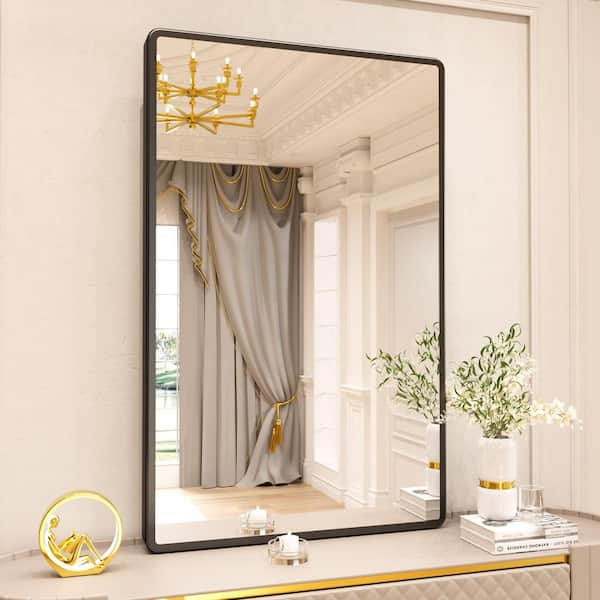 48 in. W x 30 in. H Rectangle Aluminum Alloy Framed Modern Black Wall Mirror
