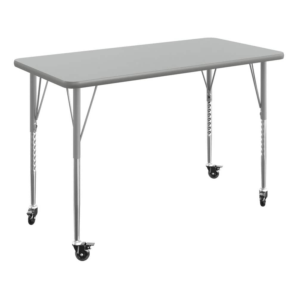 Wren Adjustable Gray Top/Silver Frame Rectangle Kids Activity Table with Thermal Laminate Top for 4