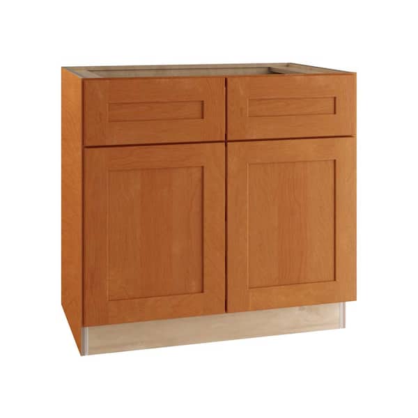 Home Decorators Collection Hargrove Cinnamon Stain Plywood Shaker Assembled Base Kitchen Cabinet Soft Close 36 in W x 24 in D x 34.5 in H