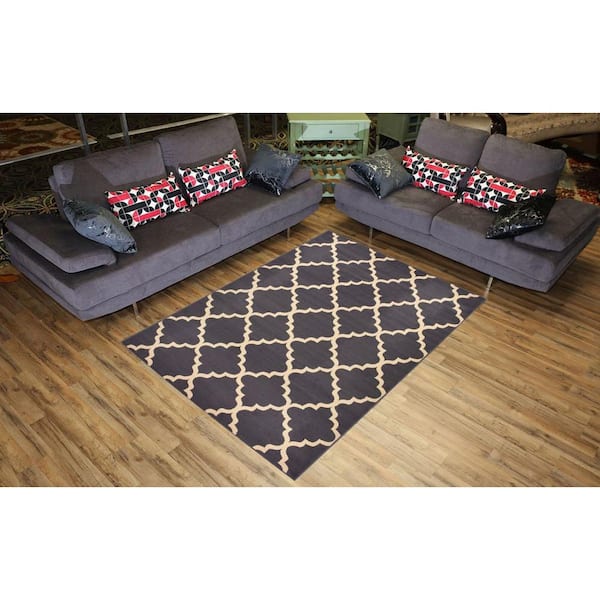 Conur Collection Dark Grey 5 ft. x 7 ft. Trellis Design Area Rugs