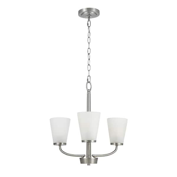 3-Light Brushed Nickel Chandelier with Etched Glass Shades
