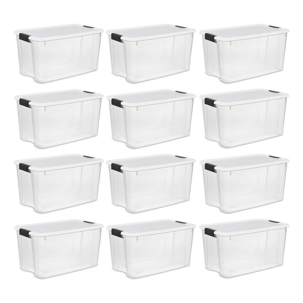 Clear 70 Quart Stackable Plastic Storage Bin with White Lid