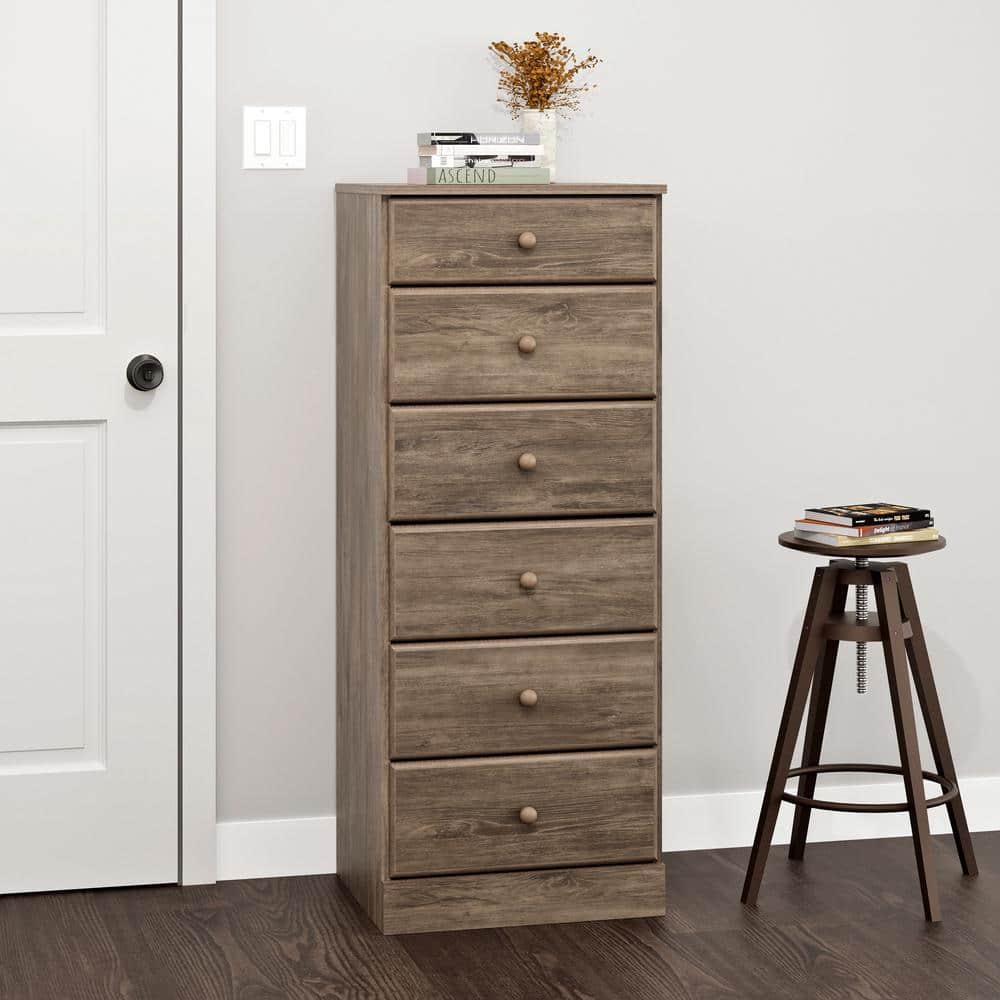 Astrid Drifted Gray Tall 6-Drawer Dresser with Acrylic Knobs