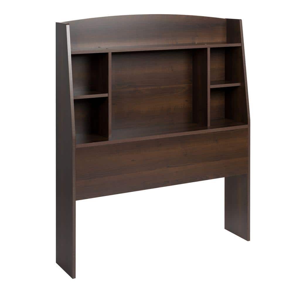 Espresso Twin Wood Bookcase Headboard with Storage
