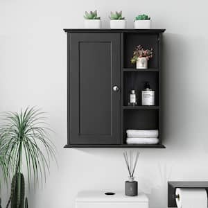 Helia 23.6 in. W x 7.1 in. D x 27.6 in. H Bathroom Storage Wall Cabinet in Black Ready to Assemble