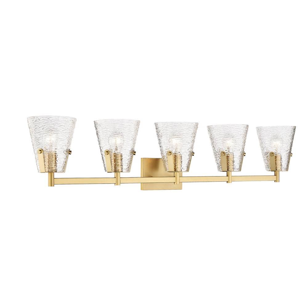 Analia Modern Gold 5-Light Vanity with Clear Ribbed Glass Shades