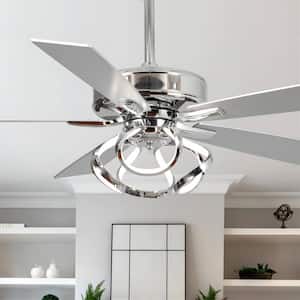 Modern 52 in. Indoor Color Changing Integrated LED Chrome Ceiling Fan with Light and Remote Control