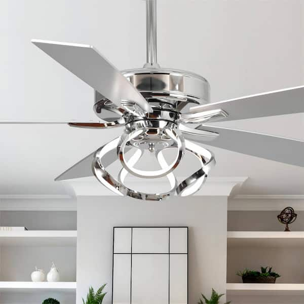 Modern 52 in. Indoor Color Changing Integrated LED Chrome Ceiling Fan with Light and Remote Control