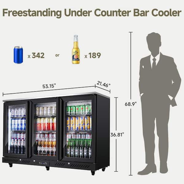 53 in. 11.5 cu. ft. in Counter Height Back Bar Cooler Refrigerator with LED in Black, ETL Certified, 32°F to 50°F