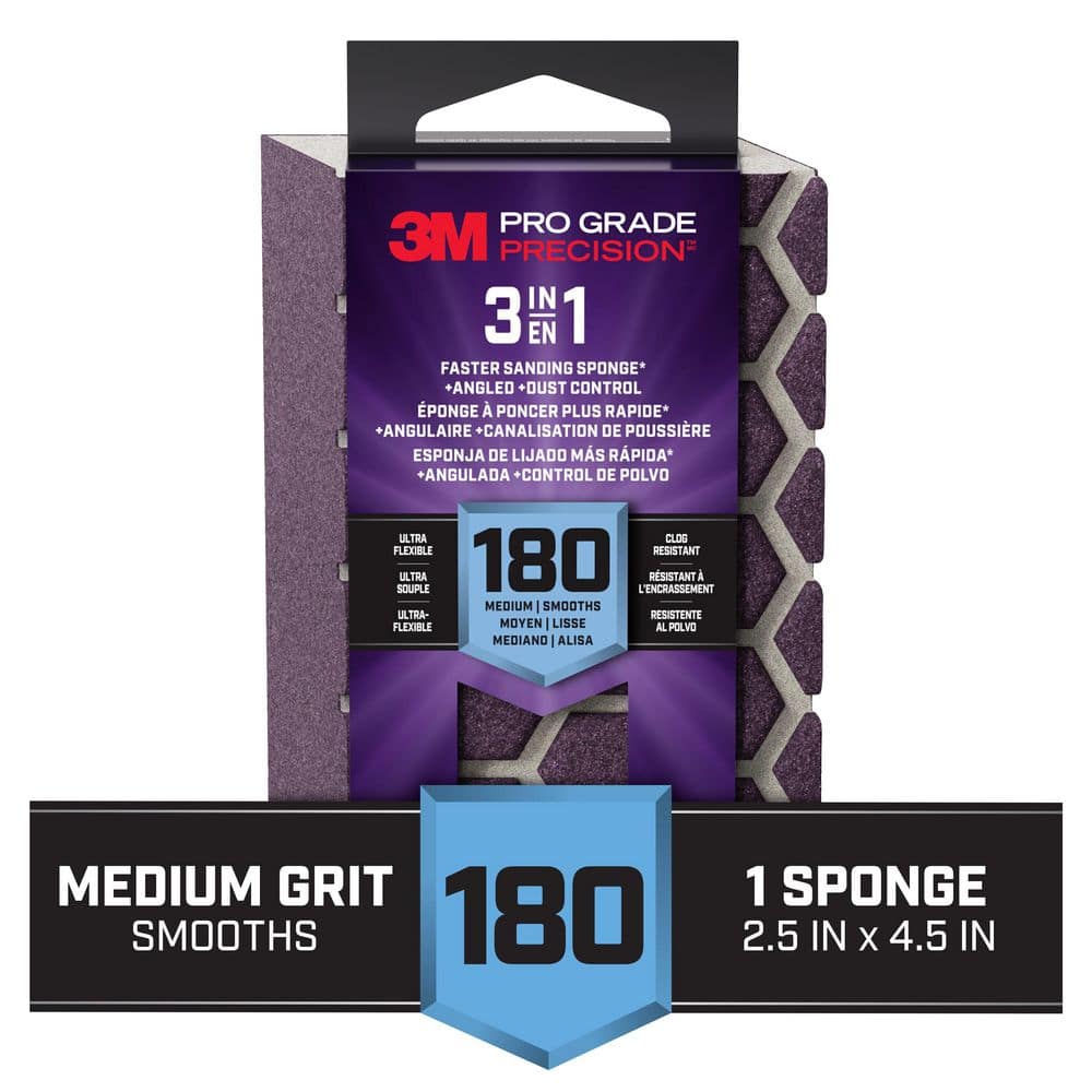 Pro Grade Precision 2.5 in x 4.5 in. x 1 in. Medium 180 Grit 3-in-1 Sanding