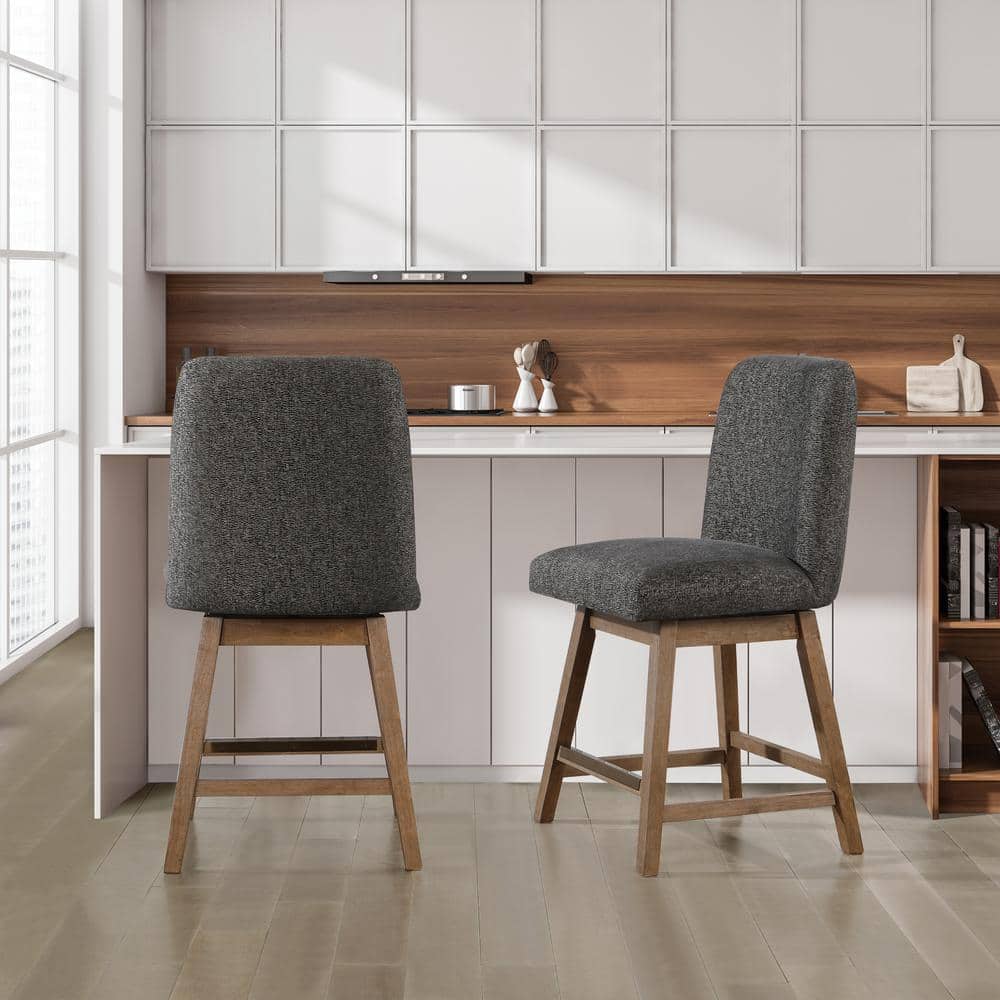 Finley 26" Charcoal and Medium Oak Swivel Counter Stools with Metal Footrests