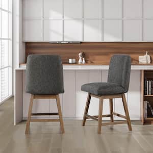Finley 26 in. Swivel Wood Counter Stool 2-Pack in Charcoal Fabric