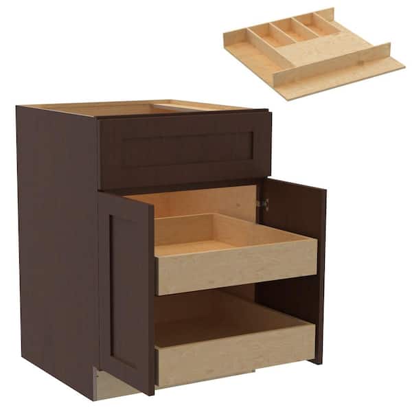 Home Decorators Collection Newport 24 in. W x 24 in. D x 34.5 in. H Assembled Plywood Base Kitchen Cabinet in Manganite with 2ROT Cutlery Soft Cls