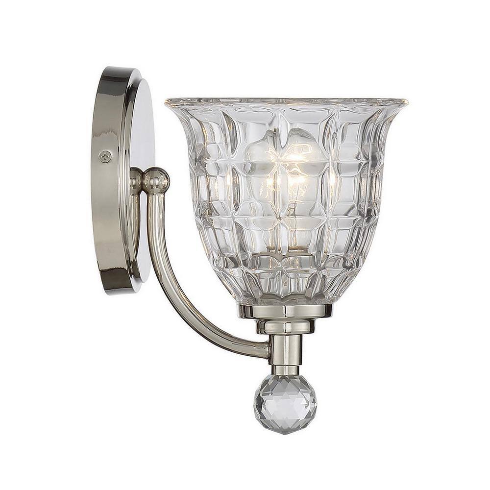 Elegant Polished Nickel 1-Light Sconce with Clear Crystal Shade