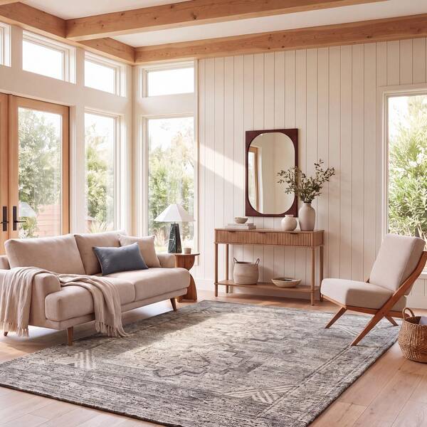 Kenya 8 ft. x 10 ft. Ivory/Charcoal Tribal Area Rug