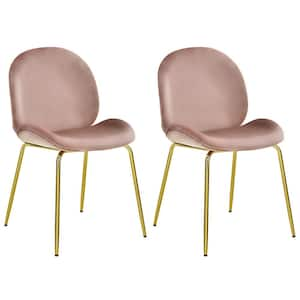 Pink Velvet Accent Chairs Dining Side Chairs with Gold Metal Legs (Set of 2)