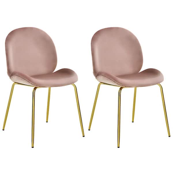 Costway Pink Velvet Accent Chairs Dining Side Chairs with Gold Metal Legs (Set of 2)
