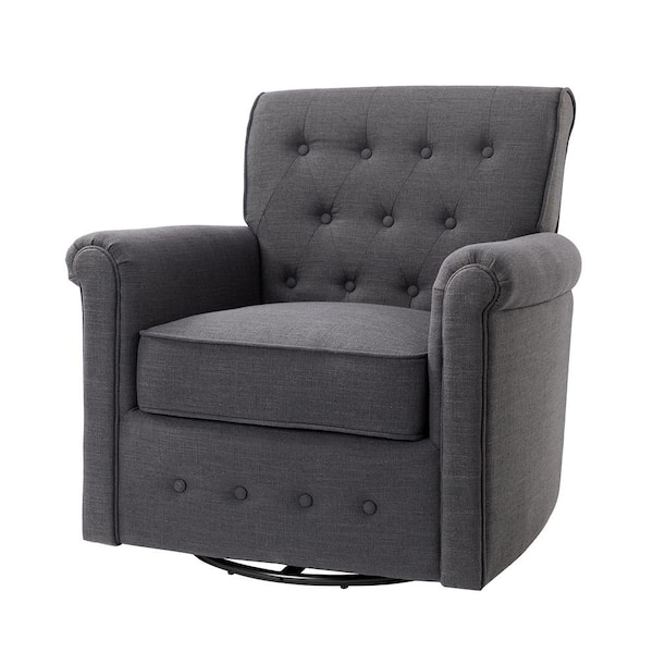 JAYDEN CREATION Andrin Charcoal Swivel Armchair with Metal Base