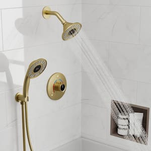 2-Spray 5 in. Digital Display Dual Shower Head Wall Mount Handheld Shower Head 2.5 GPM in Brushed Gold(Valve Included)