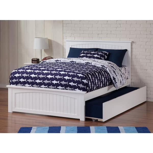 AFI Nantucket Full Platform Bed with Matching Foot Board with Full Size Urban Trundle Bed in White