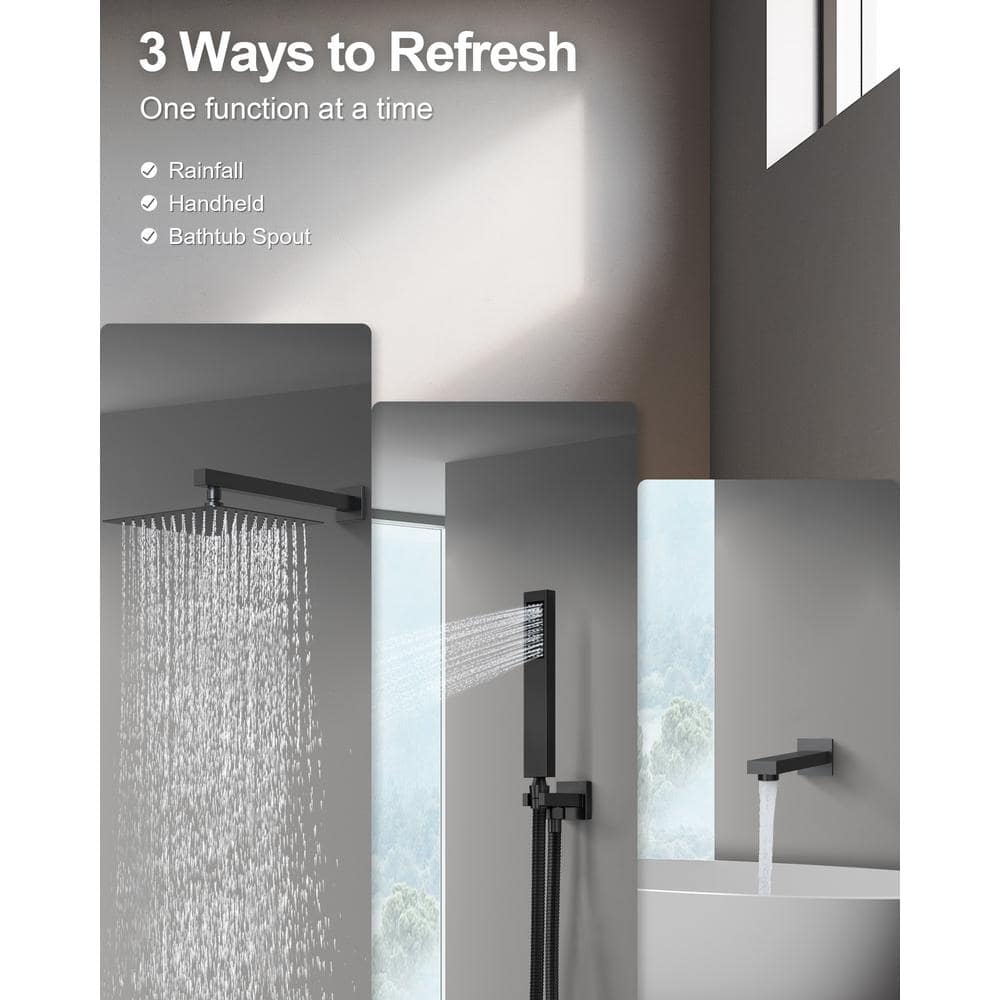 Matte Black Stainless Steel Rain Shower Head System with Handheld Spray
