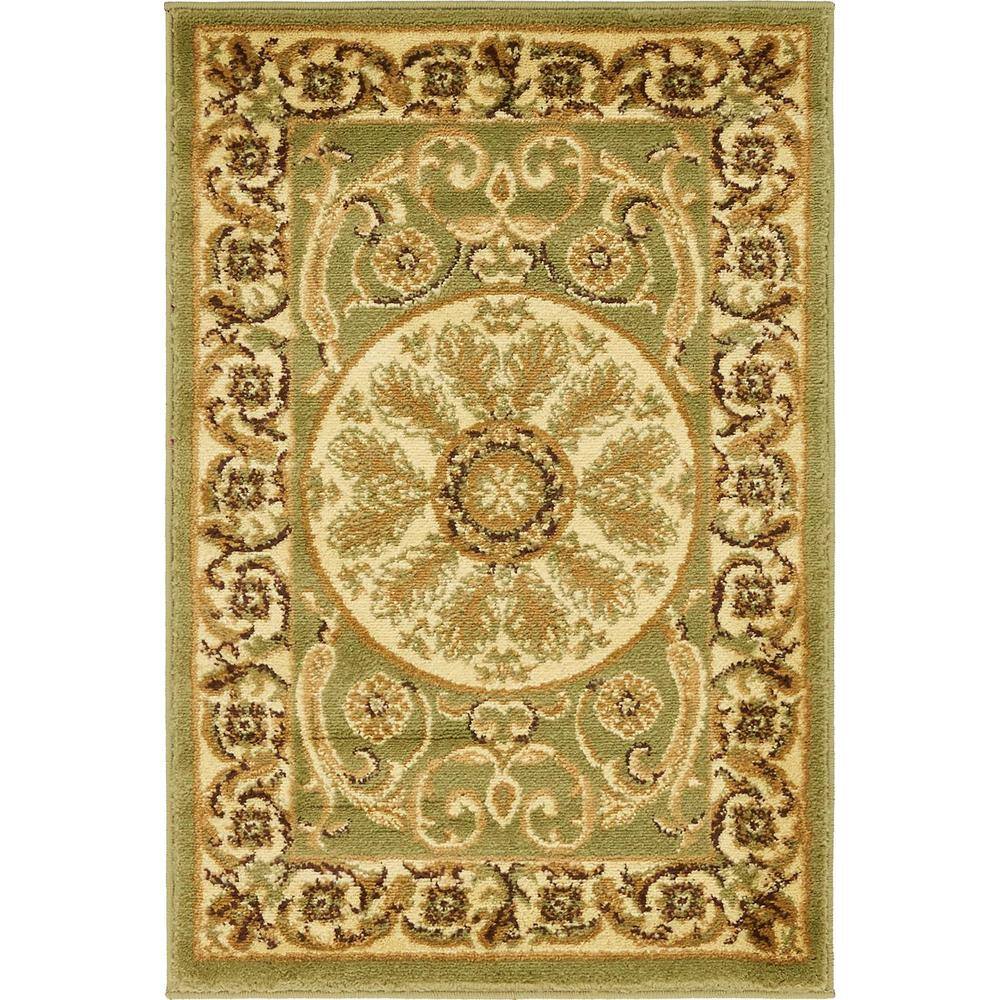 Versailles Light Green Synthetic Floral Rectangular Rug 2'2" x 3'1"