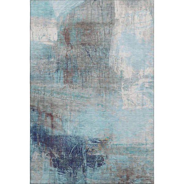 Mayfield Premium Machine Washable Abstract AMF2117 Teal 3 ft. x 4 ft. Area Rug