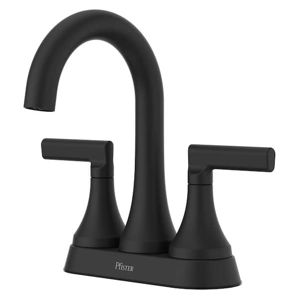 Pfister Vedra 4 in. Centerset Double Handle High Arc Bathroom Faucet with Drain Kit Included in Matte Black