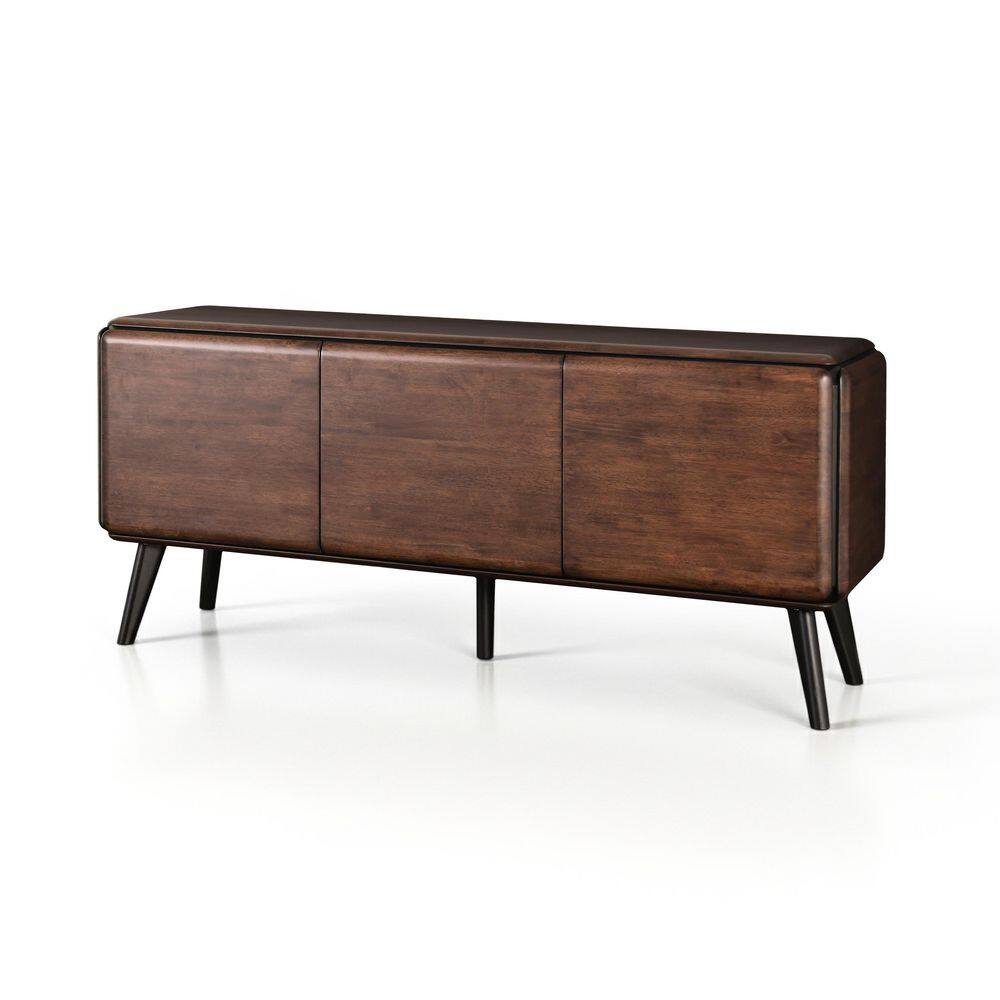 Full view of the walnut wood buffet sideboard on a white background.