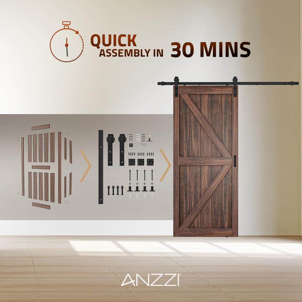 Brown 36" x 84" Sturdy Wood Sliding Barn Door