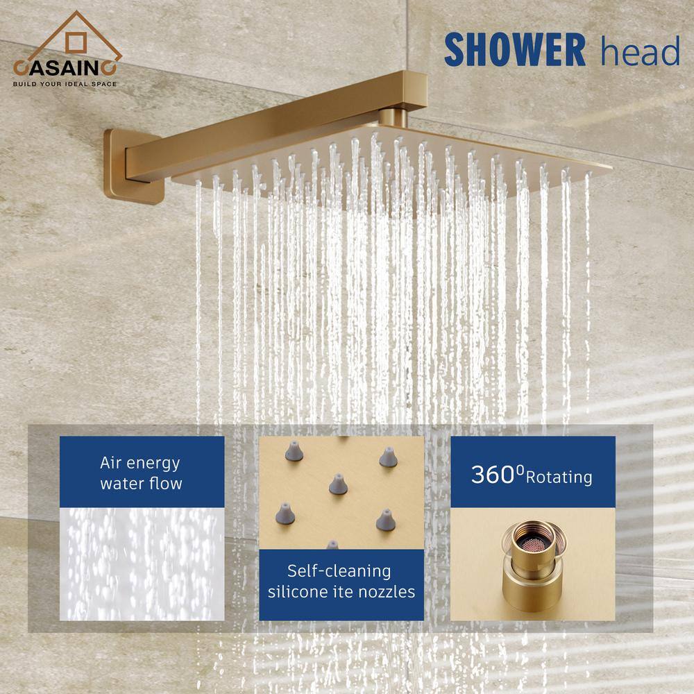 Brushed Gold 12" Wall Mount Shower System with Handheld Spray