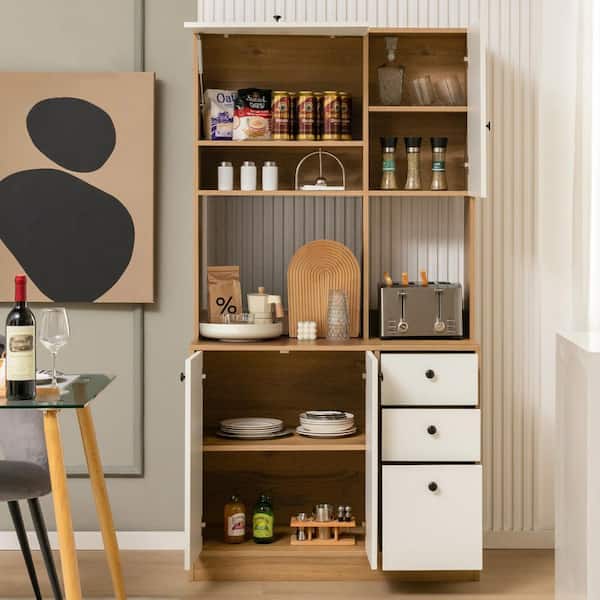 4-Shelf White Metal Pantry Organizer with Flip-up PC Doors