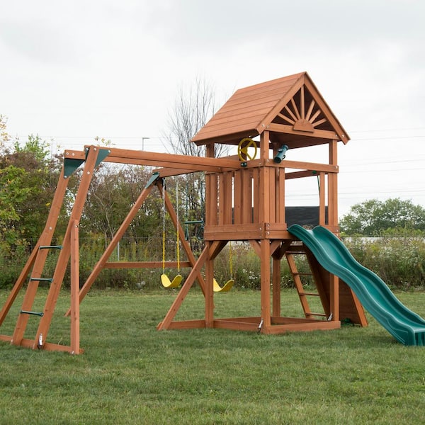 Swing N Slide Playsets Installed Sky Tower Plus Wood Complete Playset With Monkey Bars 6037 The Home Depot