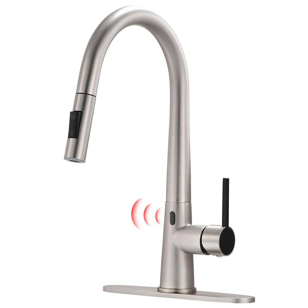 Single Handle Touchless Pull Down Sprayer Kitchen Faucet with Advanced Spray 1 Hole Kitchen Basin Taps in Brushed Nickel -  AIMADI, KI-0100-BN