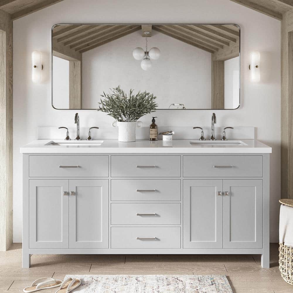 Bristol 72" Gray Double Freestanding Vanity Cabinet
